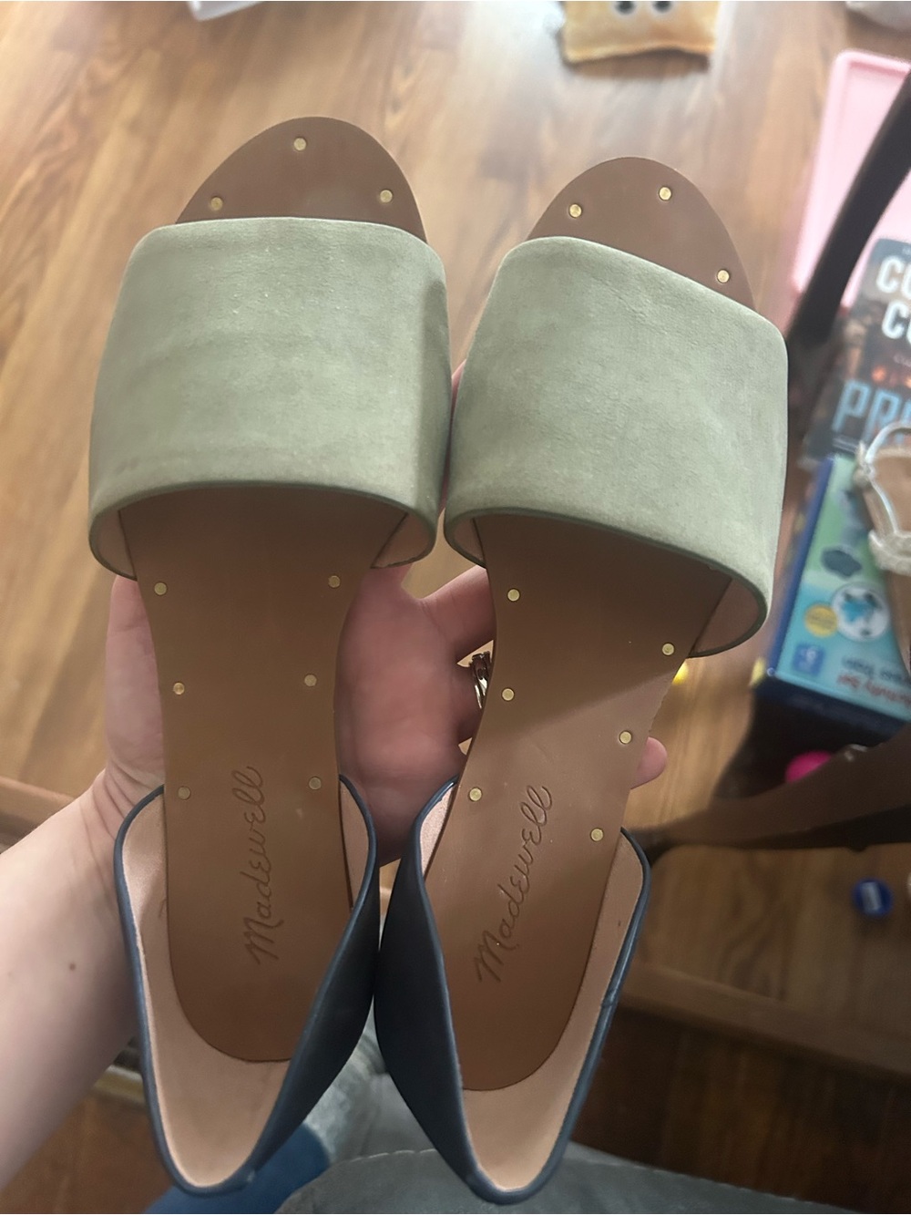 Madewell Olive Green Suede Slide Sandals